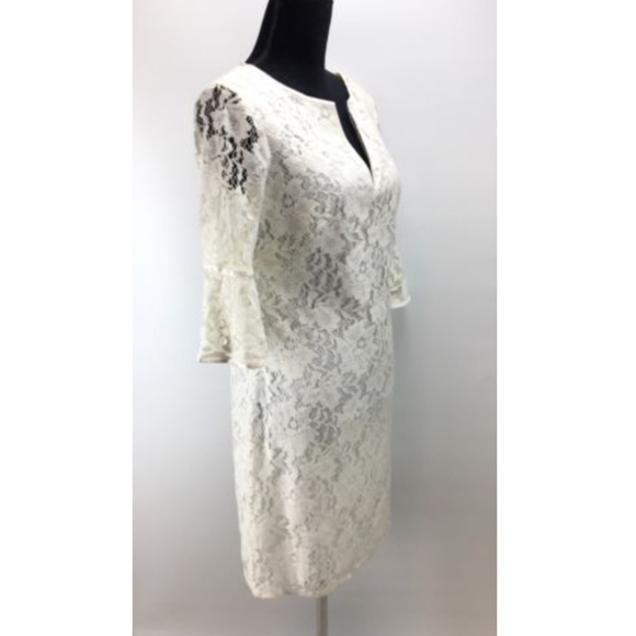 Adrianna Papell Lace Shift Dress Size 6 White J779 - Picture 5 of 6